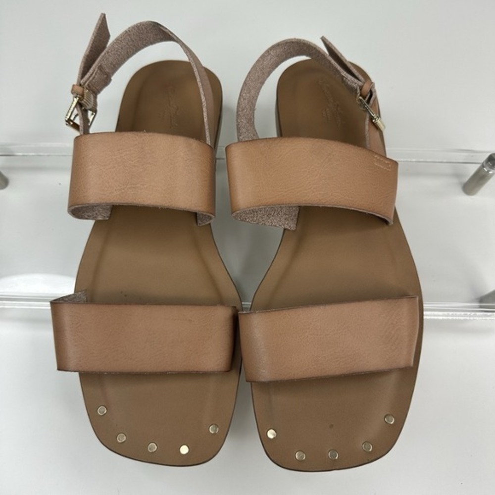 Universal Thread Womens Tan Square Toe Studded Slingback Flat Sandals Size 10